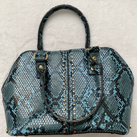 Faux Croc Print Mini Bag With Gold Studded Hardware - Picture 2 of 14